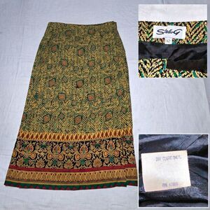 Vintage 90s Studio G Rayon Maxi Skirt Size 12 Boho Floral Border Made in USA